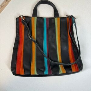 My walite Laguna Large shopper Black Leather Suede Stripe Tote Bag